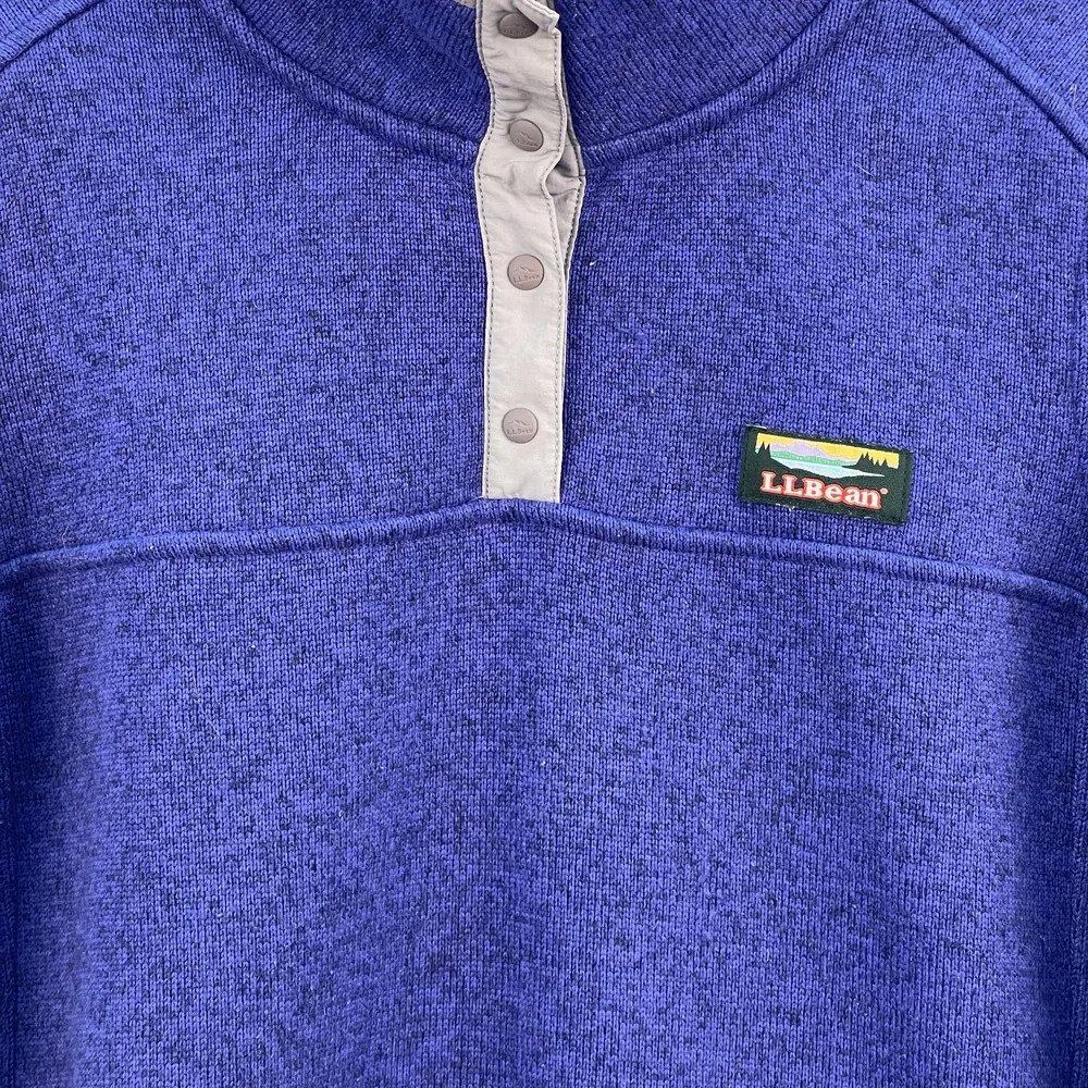 Vintage L.L Bean Blue Fleece Pullover Sweater Medium Petite - Picture 3 of 5